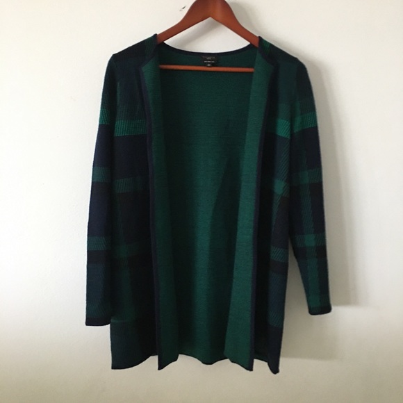 Talbots Plaid Open Cardigan Sweater Sz Mp - Picture 8 of 12